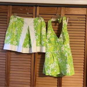 Lilly Pulitzer Floral Green, Halter Top Sz 4 and Skirt Sz 6 Set